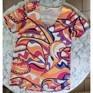 Tyche Mini Dress Sz M Vtg Stained Glass Colorful 60s USA Hipster Retro Mod Squad